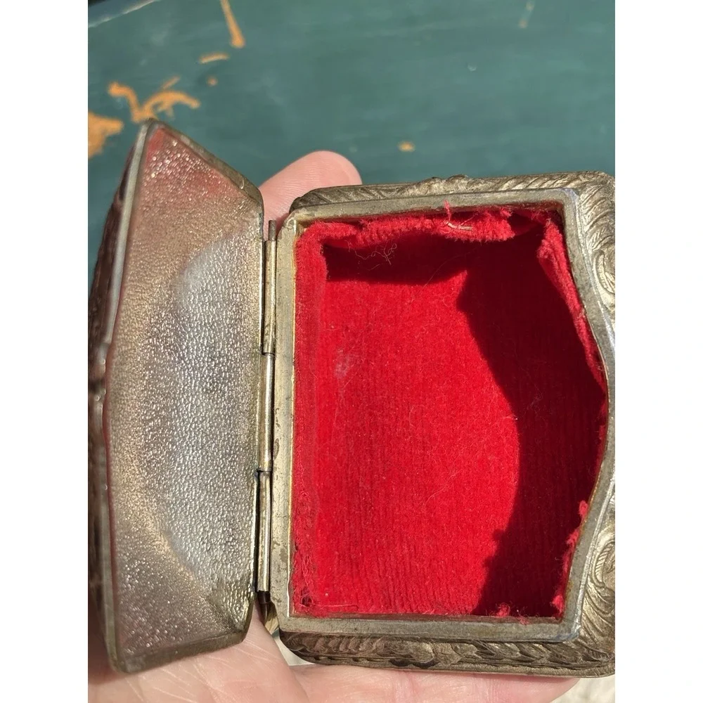 Jewelry Casket Case Trinket Box Silver Finish Footed Japan 3.25